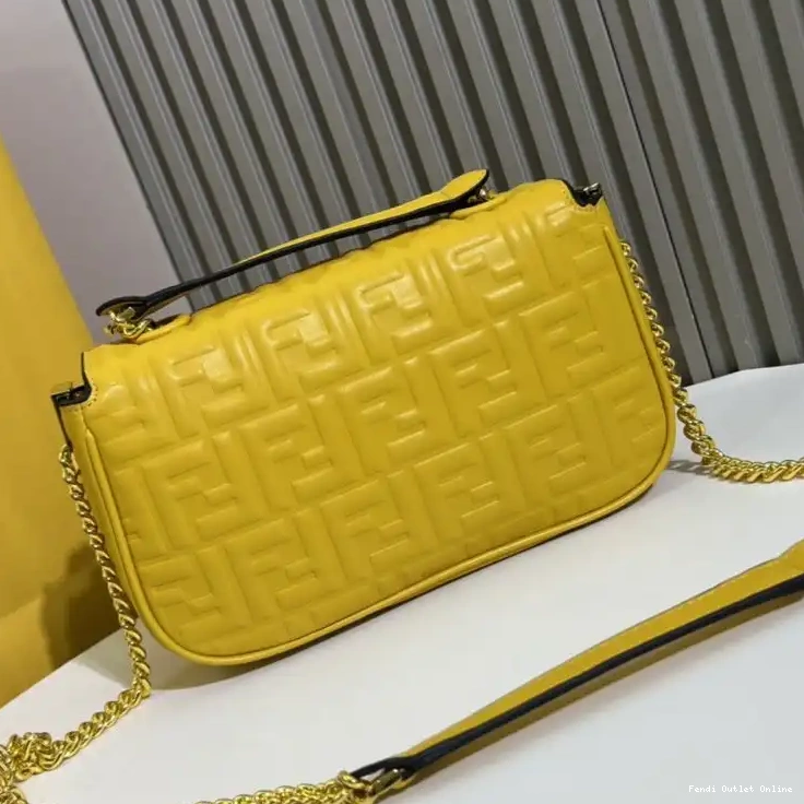 Cheap Midi Baguette Fendi Nappa Leather FF Motif In Bag Chain Yellow 0704